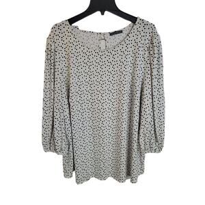 Adrianna Papell White Heart Print Knit Balloon Sleeve Casual Top Size 3x-4x